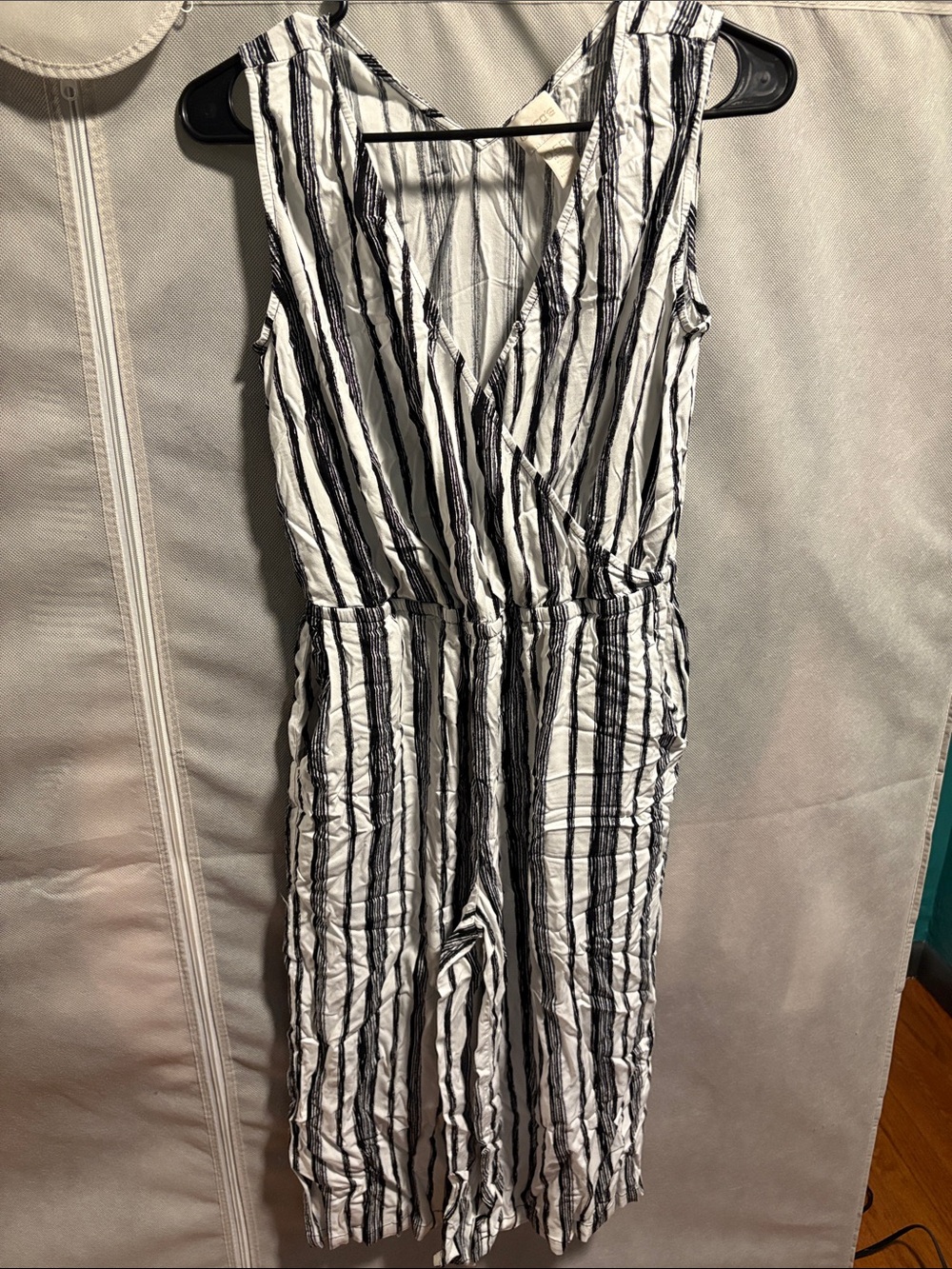 Chico's Black and White Striped Sleeveless Jumpsuit